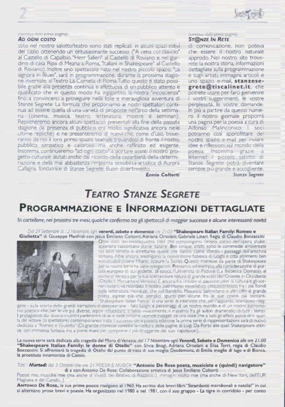 Rivista 6 Teatro Stanze Segrete A Roma